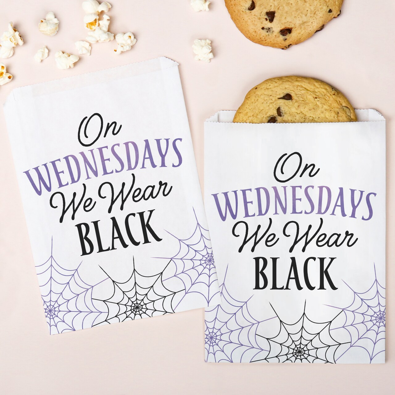 Big Dot of Happiness Goth Girl Paper Treat Bags, Black & Purple Party Individual Candy Snack Favors, Greaseproof White Sandwich Cookie Bags - 25 Count